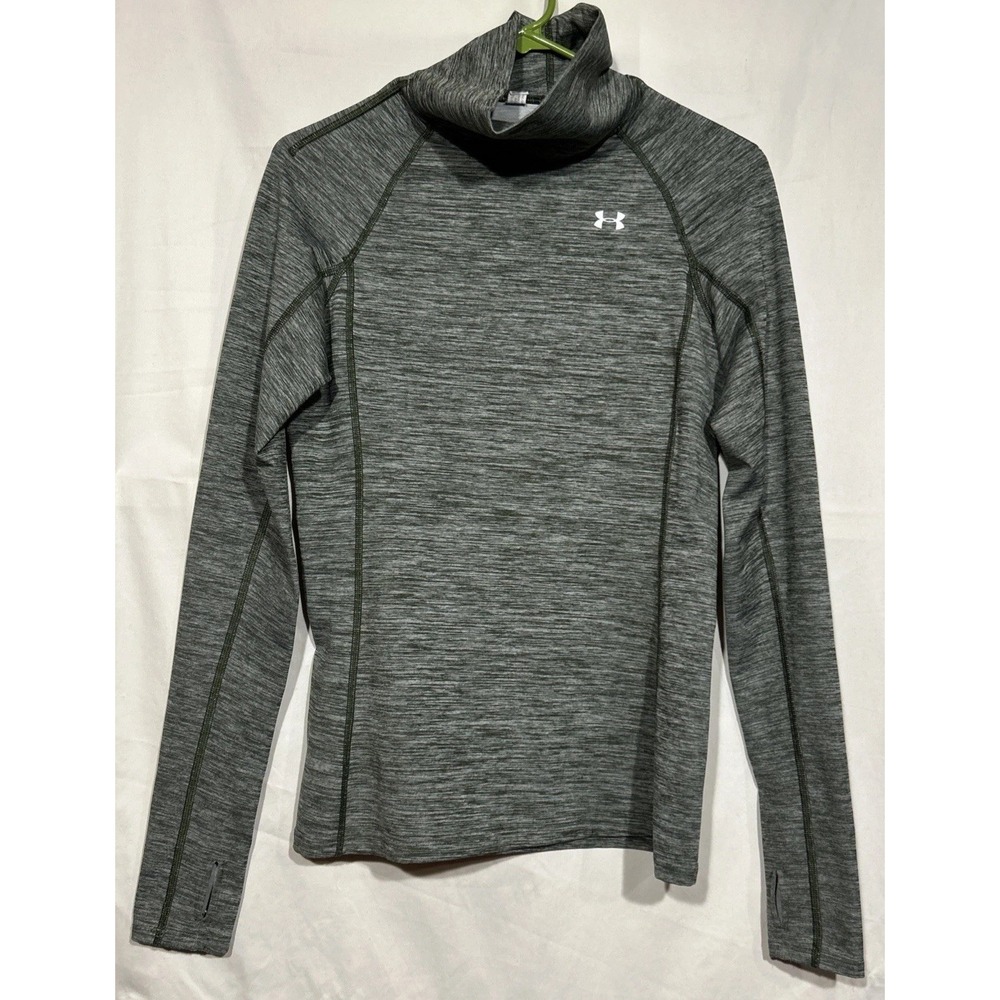 Athletic Heather Green Funnel Neck Sz M Under Armour Sleeve Thumb Holes